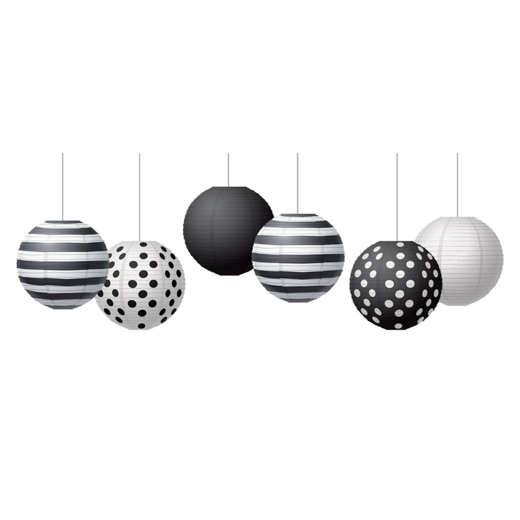 Black & White Hanging Paper Lantrns 8in