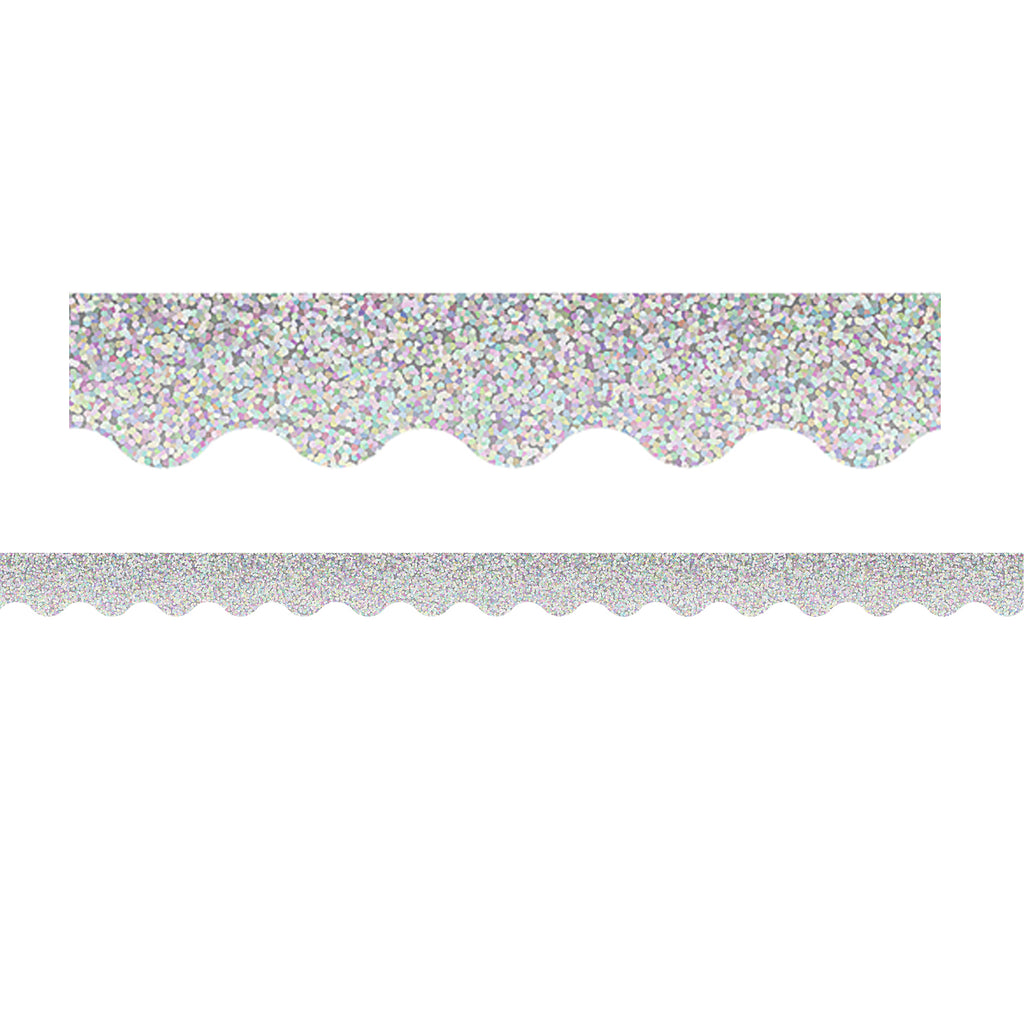 (6 Pk) Silver Sparkle Scalloped Border