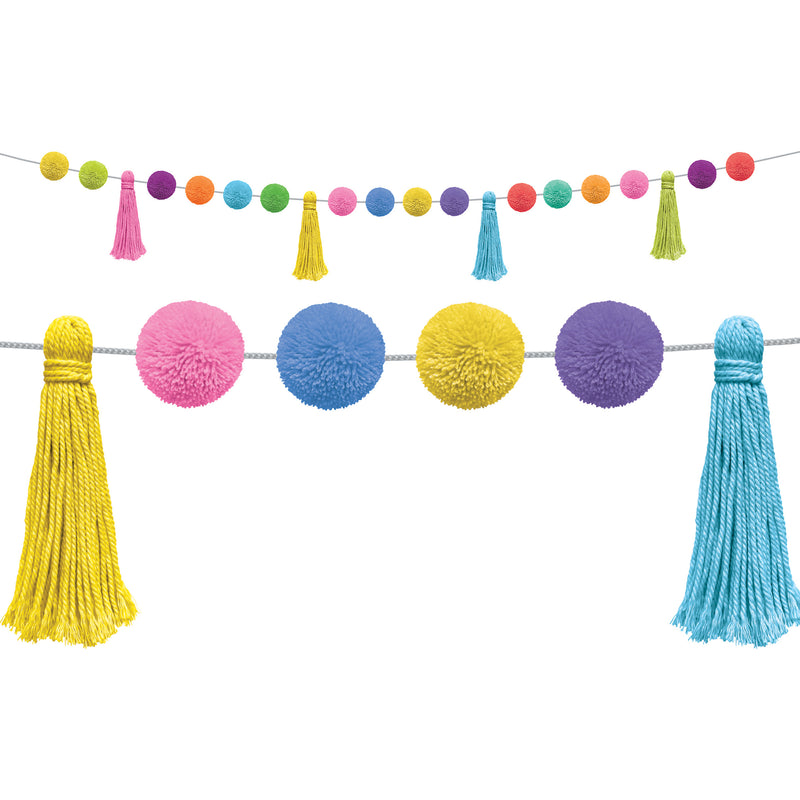 (3 Ea) Colorful Pom-poms & Tassels Garland