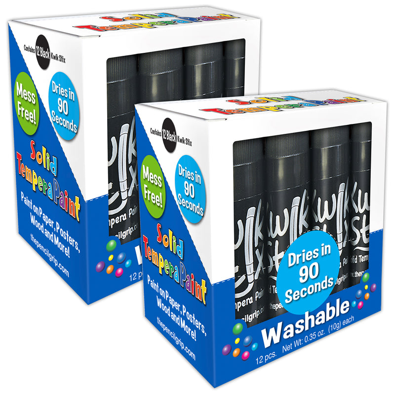 Solid Tempera Paint Sticks, Single Color Pack, Black, 12 Per Pack, 2 Packs