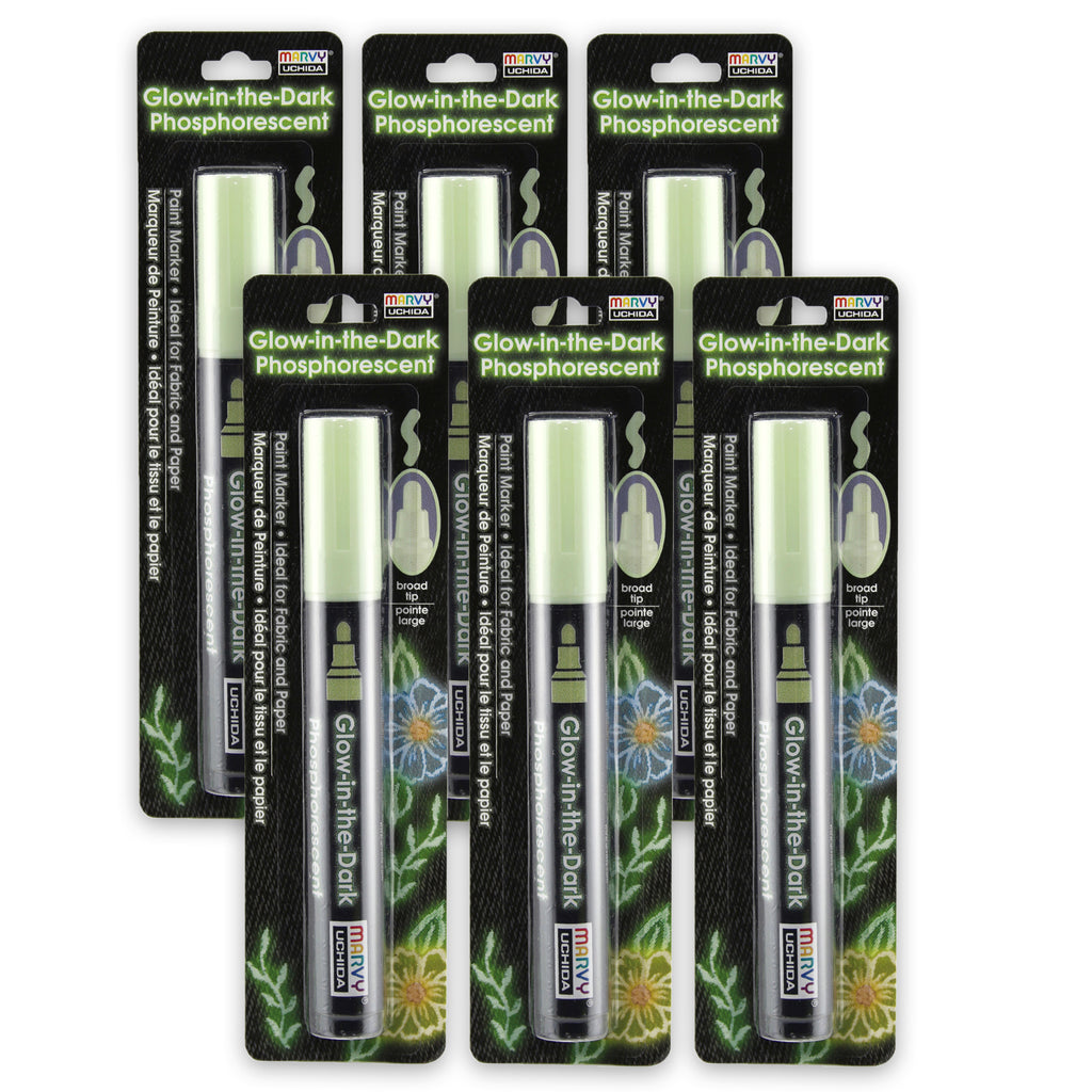 (6 Ea) Glow In Dark Green Fabric Marker Carded