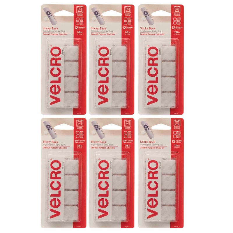 (6 Pk) Velcro Tape 7-8 Squares White