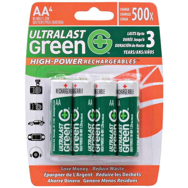 Green High-Power Rechargeables AA NiMH Batteries, 4 pk