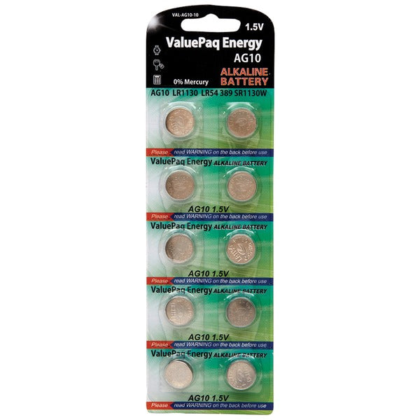 ValuePaq Energy AG10 ALkaline Button Cell Batteries, 10 Pack