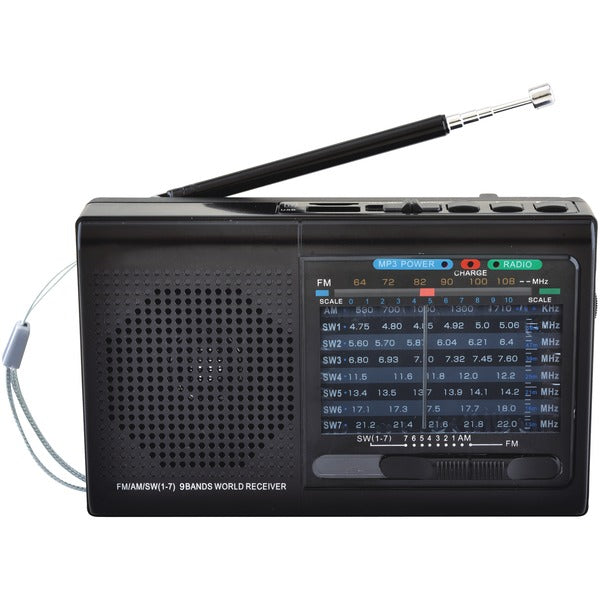 9-Band Rechargeable Bluetooth(R) Radio with USB-SD(TM) Card Input (Black)