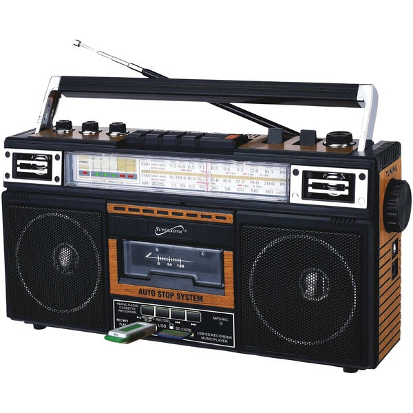Retro 4-Band Radio and Cassette Player with Bluetooth(R) (Wood)