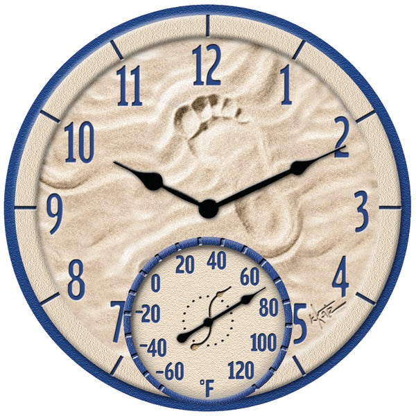 14" Poly Resin Clock with Thermometer (By the Sea)