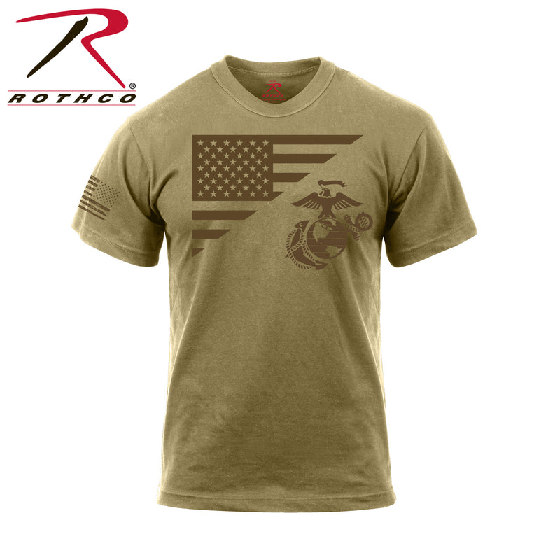 Rothco US Flag / USMC Eagle, Globe, & Anchor T Shirt - Coyote Brown