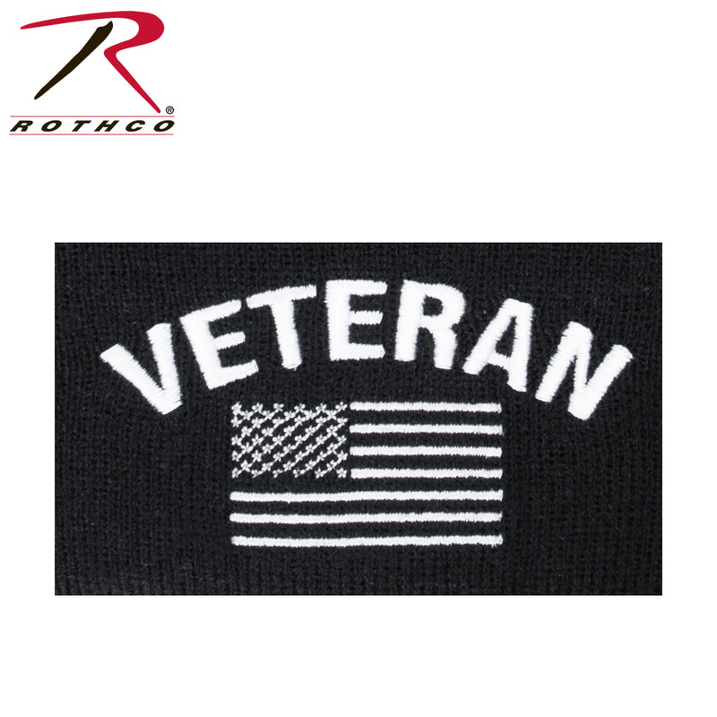 Rothco Veteran With US Flag Fine Knit Watch Cap - Black