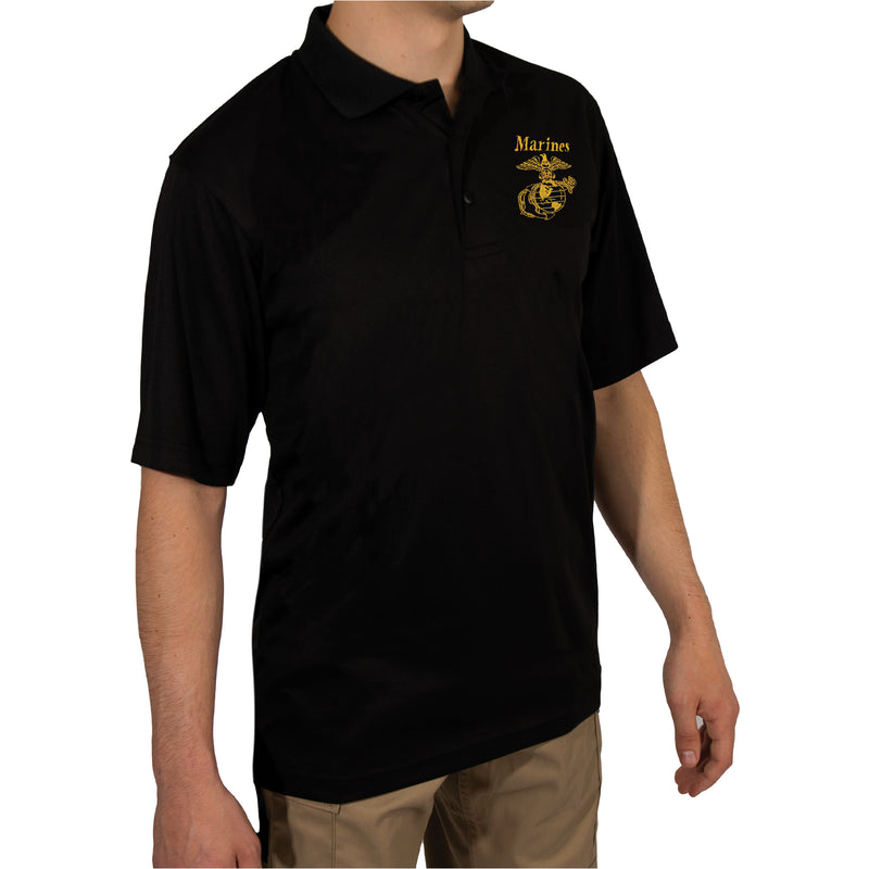 Rothco USMC Eagle, Globe & Anchor Moisture Wicking Polo Shirt - Black